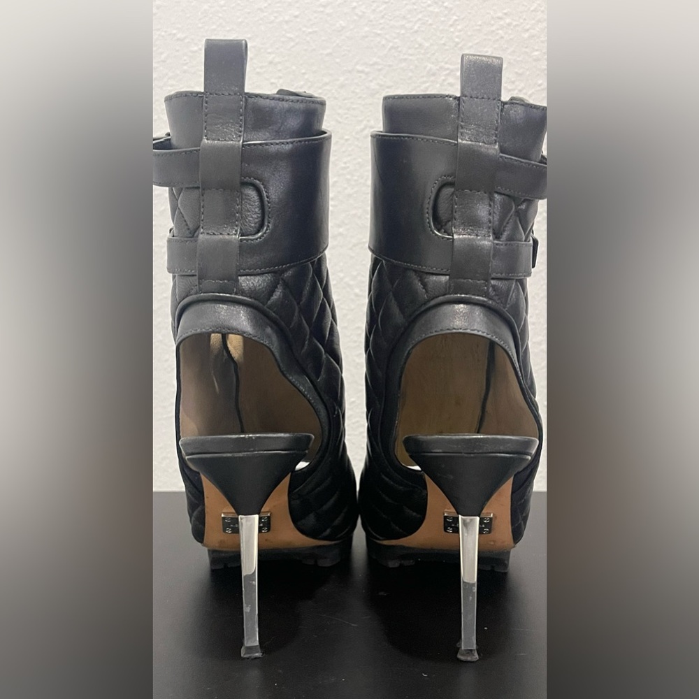Michael Kors Black Quilted Lace Up Zip Stiletto Bootie Boots - Picture 8 of 15